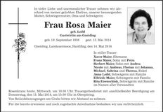 Traueranzeige Rosa Maier