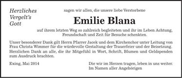 Traueranzeige Emilie Blana