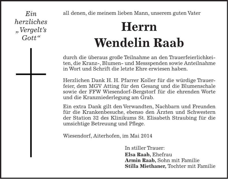 Traueranzeige Wendelin Raab