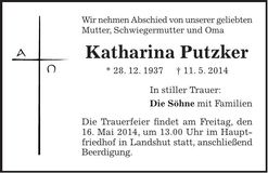 Traueranzeige Katharina Putzker