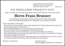 Traueranzeige Franz Brunner