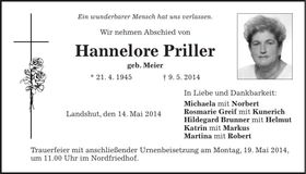 Traueranzeige Hannelore Priller
