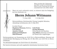 Traueranzeige Johann Wittmann