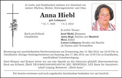 Traueranzeige Anna Hiebl