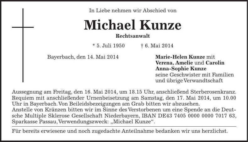 Traueranzeige Michael Kuze