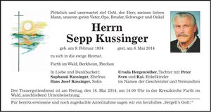 Traueranzeige Sepp Kussinger