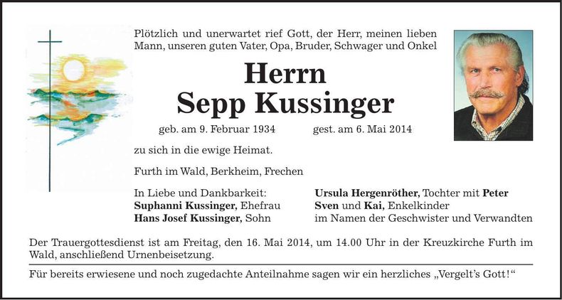 Traueranzeige Sepp Kussinger