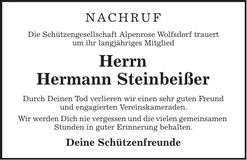 Traueranzeige Hermann Steinbeißer
