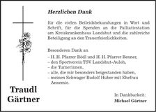 Traueranzeige Traudl Gärtner
