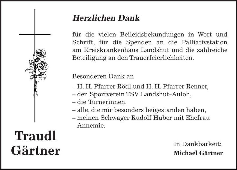 Traueranzeige Traudl Gärtner