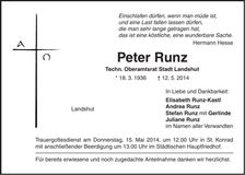 Traueranzeige Peter Runz