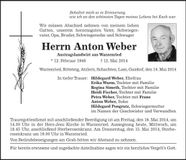 Traueranzeige Anton Weber