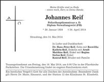 Traueranzeige Johannes Reif