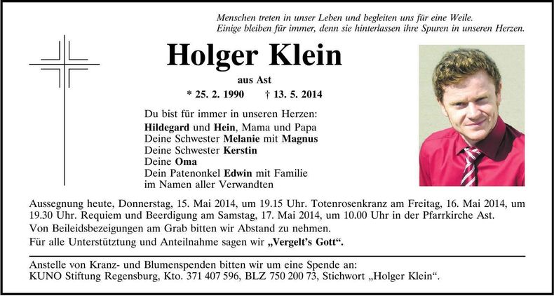 Traueranzeige Holger Klein