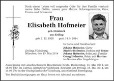 Traueranzeige Elisabeth Hofmeier