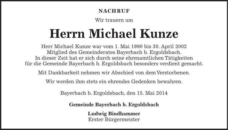 Traueranzeige Michael Kunze