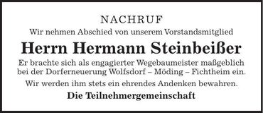 Traueranzeige Hermann Steinbeißer