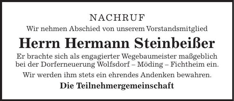 Traueranzeige Hermann Steinbeißer