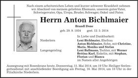 Traueranzeige Anton Bichlmaier
