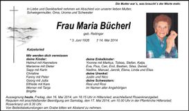 Traueranzeige Maria Bücherl