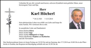 Traueranzeige Karl Höcherl