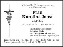 Traueranzeige Karolina Jobst