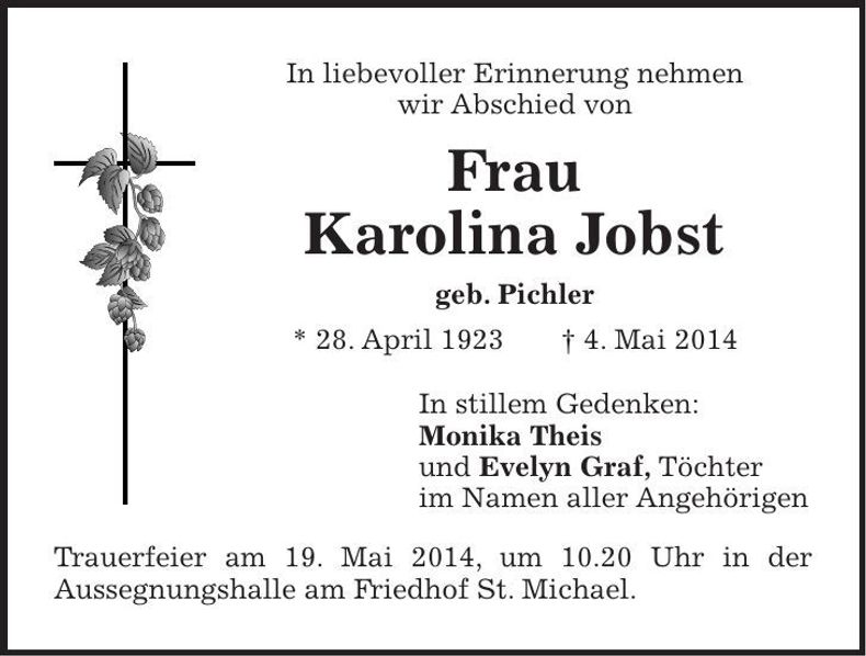 Traueranzeige Karolina Jobst