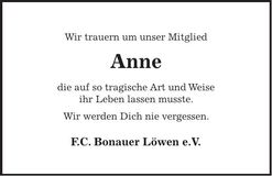 Traueranzeige Anne Rechenmacher