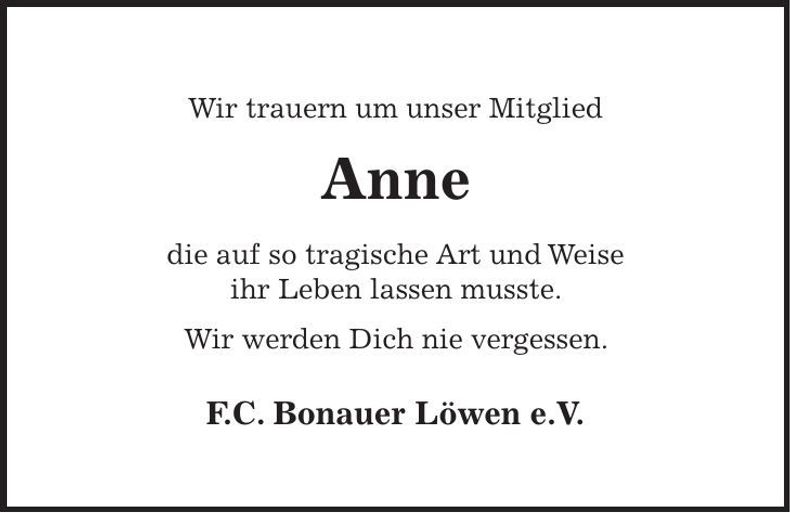 Traueranzeige Anne Rechenmacher