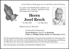 Traueranzeige Josef Resch