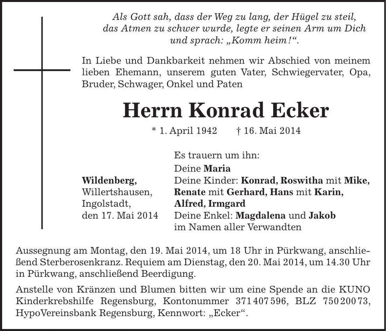 Traueranzeige Konrad Ecker