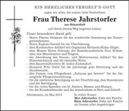 Traueranzeige Therese Jahrstorfer