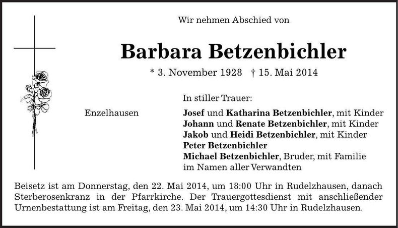 Traueranzeige Barbara Betzenbichler
