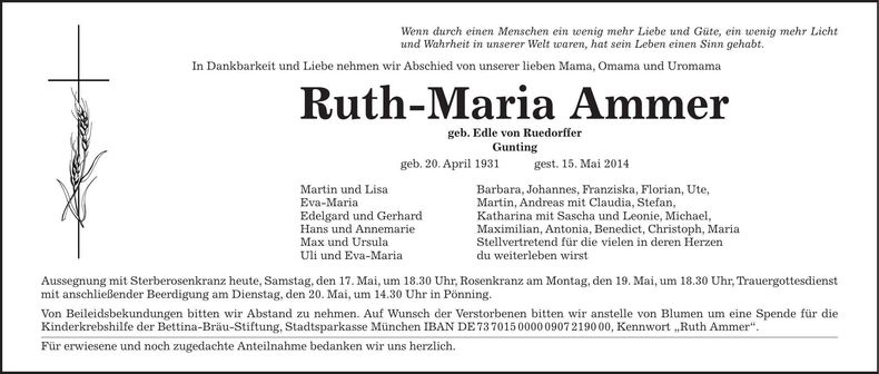 Traueranzeige Ruth-Maria Ammer