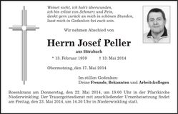 Traueranzeige Josef Peller