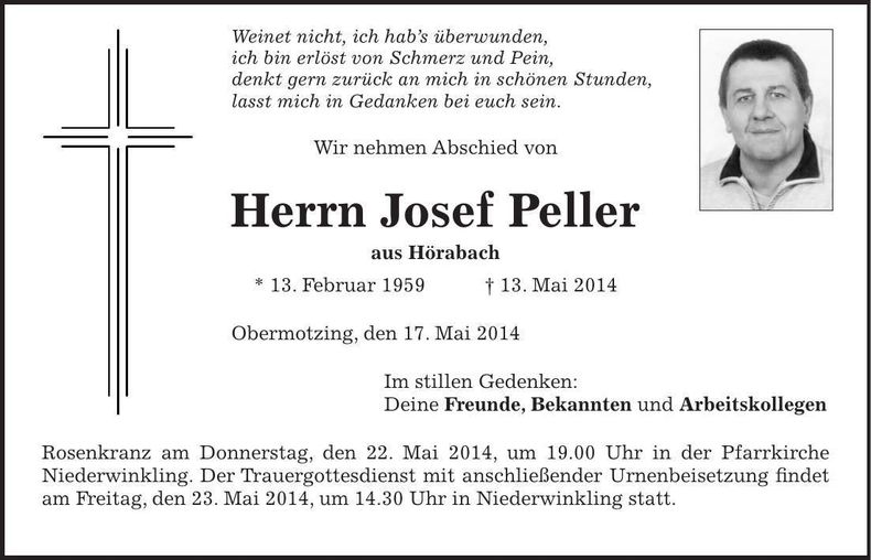 Traueranzeige Josef Peller