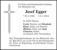 Traueranzeige Josef Egger