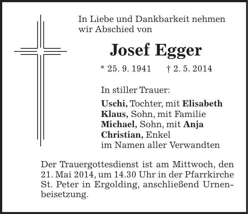 Traueranzeige Josef Egger