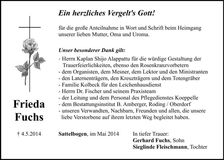 Traueranzeige Frieda Fuchs