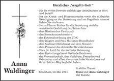 Traueranzeige Anna Waldinger