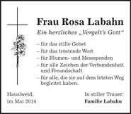 Traueranzeige Rosa Labahn