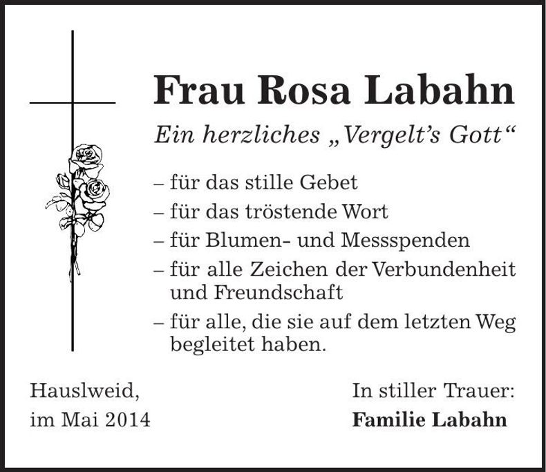 Traueranzeige Rosa Labahn