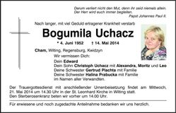Traueranzeige Bogumila Uchacz