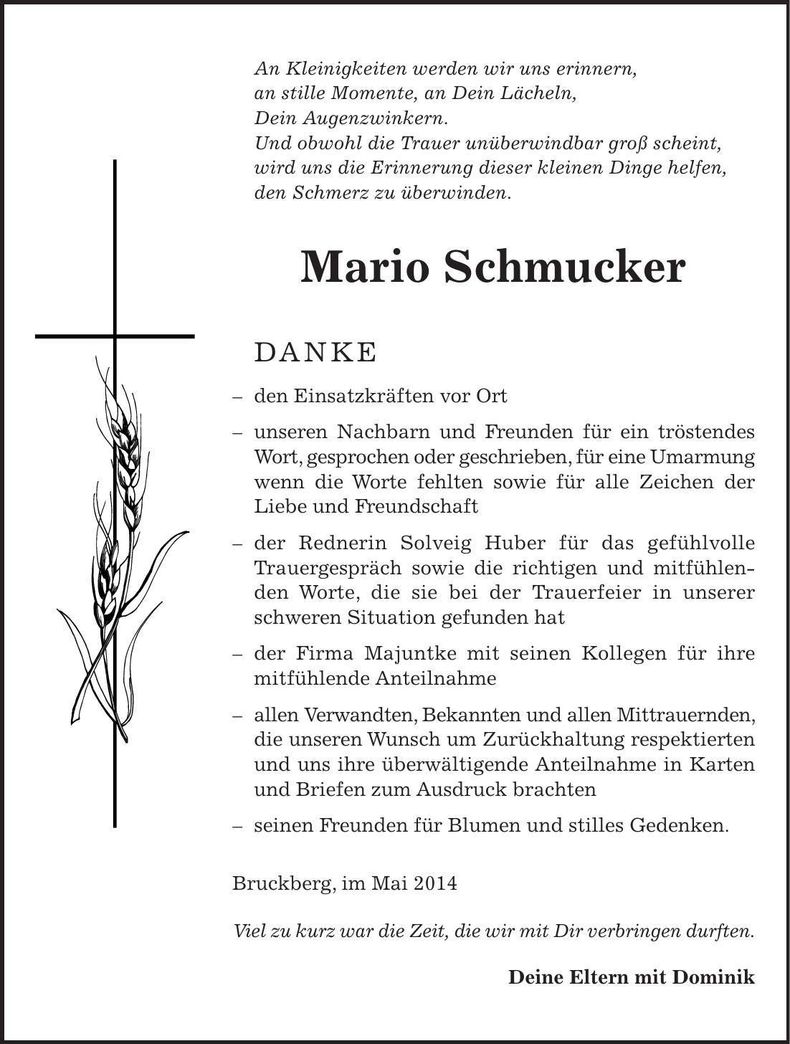 Traueranzeige Mario Schmucker