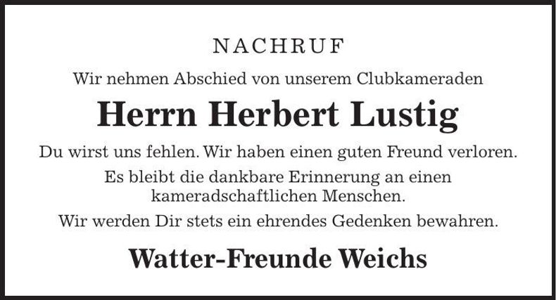 Traueranzeige Herbert Lustig