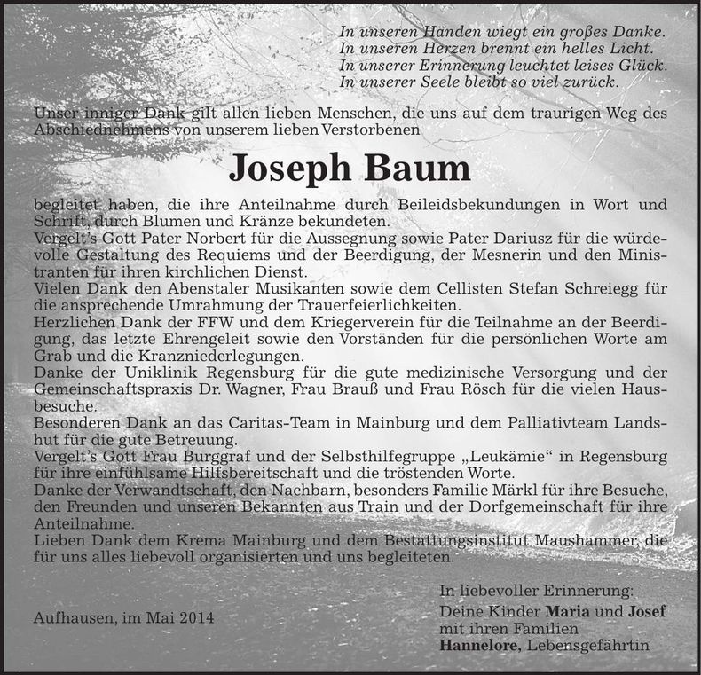 Traueranzeige Joseph Baum