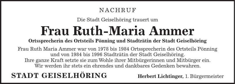 Traueranzeige Ruth-Maria Ammer
