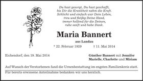 Traueranzeige Maria Bannert