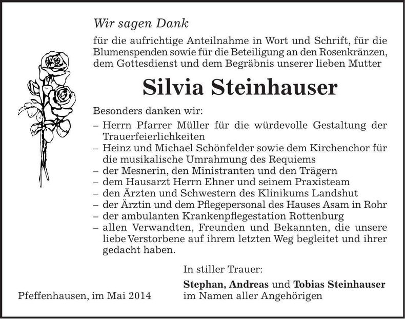 Traueranzeige Silvia Steinhauser