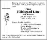 Traueranzeige Hildegard Löw